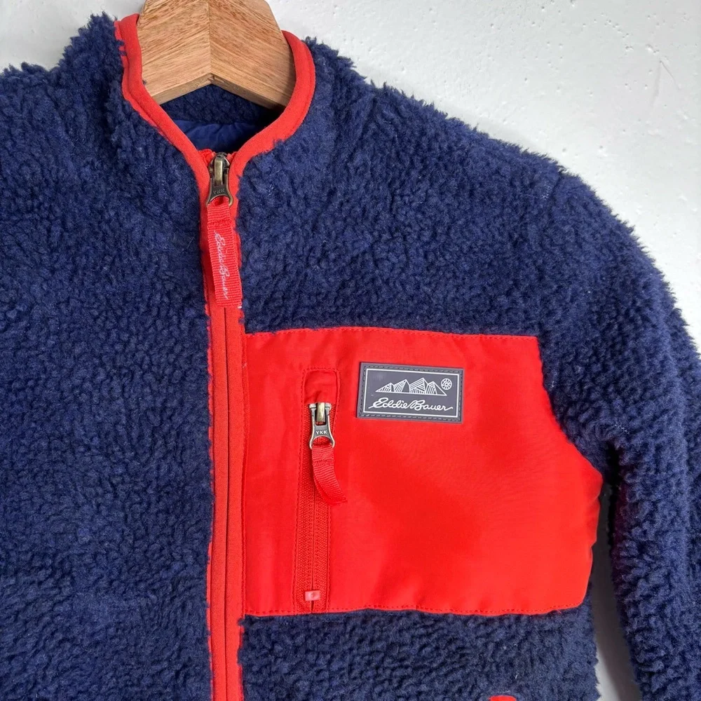 Eddie Bauer Navy Sherpa Fleece Jacket Size XS 5/6 EUC